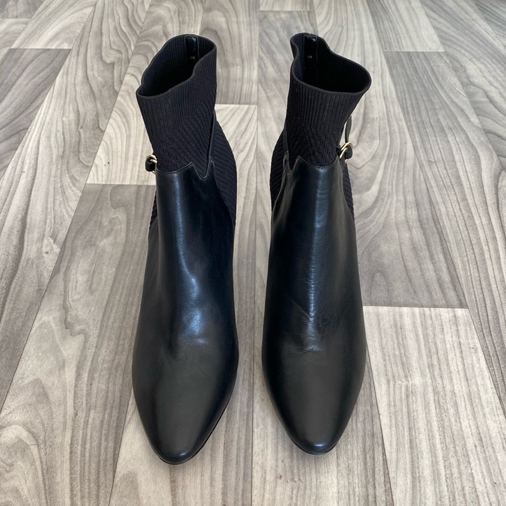 Cole Haan Camille Ankle Sock Bootie Black Leather Knit Grand.OS Water-Resistant